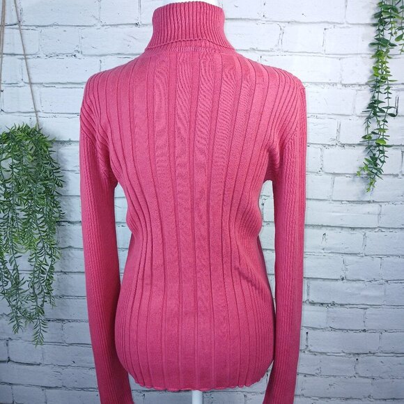 WOMENS JONES NEW YORK SPORT RIBBED TURTLENECK SWEATER, BERRY PINK, SIZE LARGE - Picture 2 of 8
